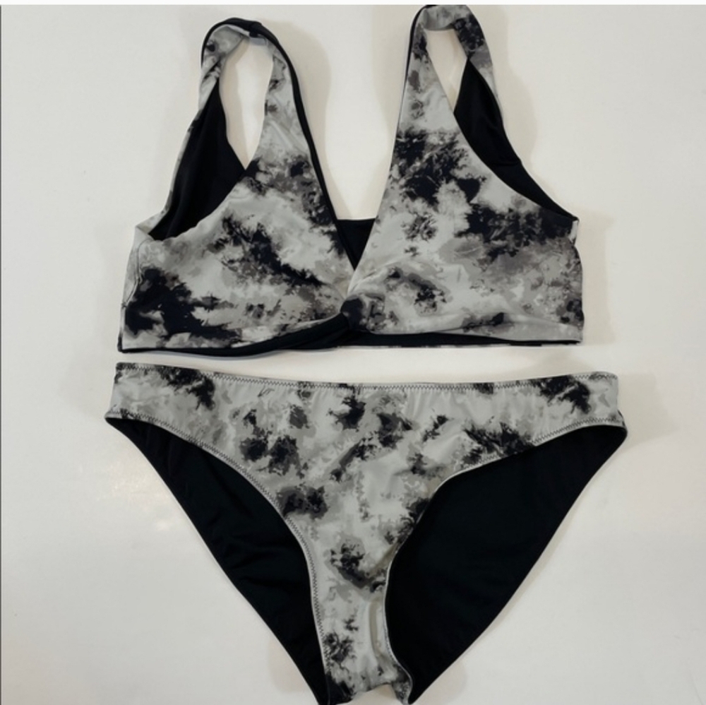 Victoria’s Secret Pink Reversible Marble Print Bikini Set Black Gray  Sz L